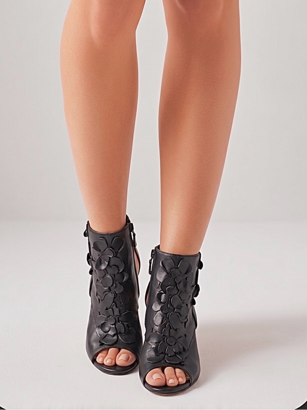boutique 9 Black Women's genuine leather Peep-Toe Zip-Up Ankle Boots